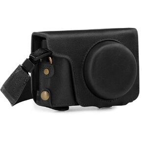 MegaGear MG1436 Panasonic Lumix DC-ZS200، TZ200 حقيبة وحزام كاميرا من الجلد الأصلي جاهز للاستخدام - بني