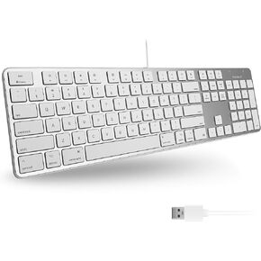 Macally Ultra-Slim USB Wired Keyboard with Number Keypad for Apple Mac Pro, MacBook Pro/Air, iMac, Mac Mini, Laptop Computers, Windows Desktop PC Laptops, Silver (SLIMKEYPROA)