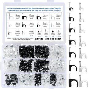 OCR 520PCS Cable Clips, Wire Clips Assortment with Steel Nail 6mm 7mm 8mm 10mm for RG6 RG59 CAT5 CAT6 RJ45 Electrical Ethernet Speaker TV Wire Extension Cord Coaxial Nail Clamps