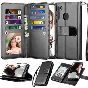 Njjex Galaxy A21 Case, for Samsung Galaxy A21 Wallet Case 2020, [9 Card Slots] PU Leather ID Credit Holder Folio Flip [Detachable] Kickstand Magnetic Phone Cover & Lanyard for Samsung A21 [Black]