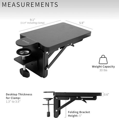 VIVO Clamp-on 6 × 9 بوصة (11 بما في ذلك المشابك) موسع مكتب، دعم المعصم، صينية مسند الذراع، حامل طاولة لمكاتب الجلوس، أسود، DESK-EXT09 in Kuwait