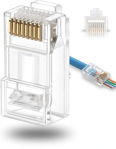 موصل Rapink Cat6 RJ45 يمر عبر 50 حزمة، قابس UTP Ethernet RJ45 ممتاز، أطراف RJ45 ذهبية لكابل الشبكة الصلبة والمجدول Cat6 in Kuwait