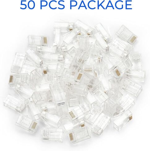موصل Rapink Cat6 RJ45 يمر عبر 50 حزمة، قابس UTP Ethernet RJ45 ممتاز، أطراف RJ45 ذهبية لكابل الشبكة الصلبة والمجدول Cat6 in Kuwait