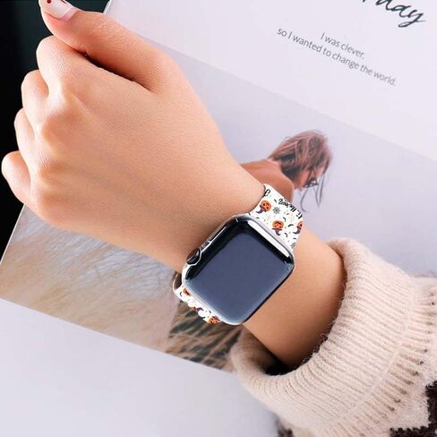 BACDOILQ Halloween Christmas Christmas Thanksgiving Watch Band بديل الساعة الذكية متوافق مع ساعة 38 مم 40 مم 41 مم 42 مم 44 مم 45 مم حزام سيليكون لسلسلة الساعات 8/7/6/5/4/3/2/1/SE in Kuwait