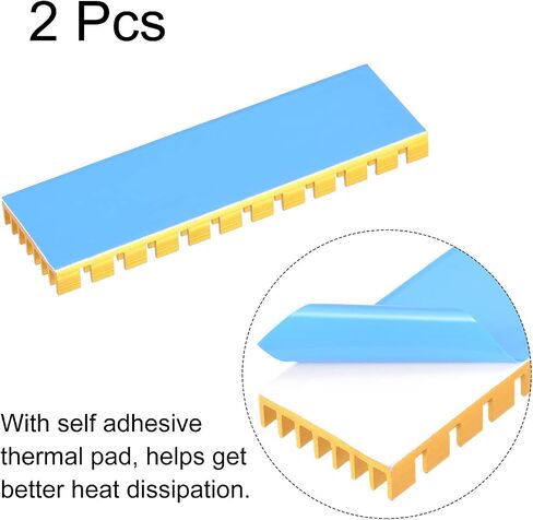 MECCANIXITY 2 Pack M.2 SSD Heatsink Cooler مع وسادة حرارية من سبائك الألومنيوم للكمبيوتر الشخصي، 70 × 22 × 6 مم، ذهبي in Saudi Arabia