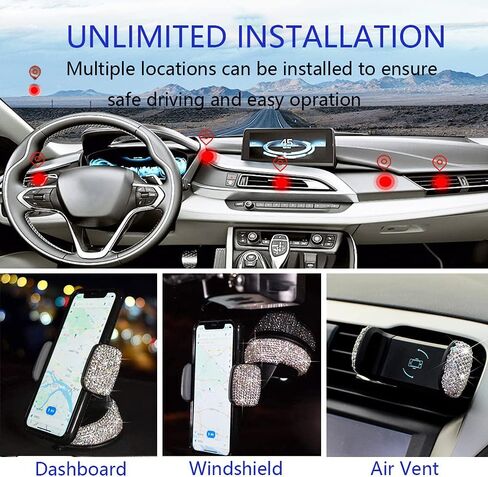 Bling Car Accessories Set 11 PCS, LYCARESUN Rhinestone Car Phone Holder Mount, Bling Seat Hooks, Bling Cup Holder Coasters, Glass Holders, Car Interior Accessories for Women, Girls in Kuwait