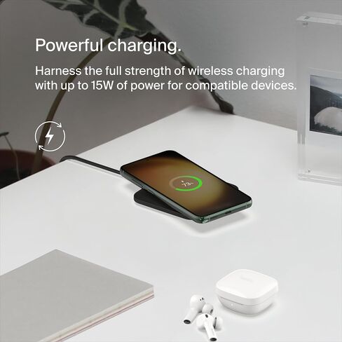 لوحة شحن لاسلكية Belkin BoostCharge Pro بقدرة 15 وات عالمية سهلة المحاذاة، شاحن Qi سريع، لوحة شحن كبيرة لأجهزة Apple iPhone وSamsung Galaxy وApple AirPods Pro وغيرها من الأجهزة - أسود in Saudi Arabia