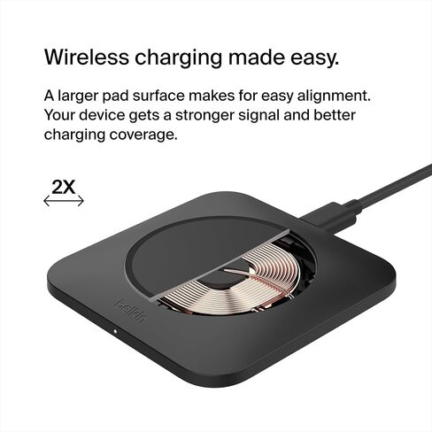 لوحة شحن لاسلكية Belkin BoostCharge Pro بقدرة 15 وات عالمية سهلة المحاذاة، شاحن Qi سريع، لوحة شحن كبيرة لأجهزة Apple iPhone وSamsung Galaxy وApple AirPods Pro وغيرها من الأجهزة - أسود in Saudi Arabia