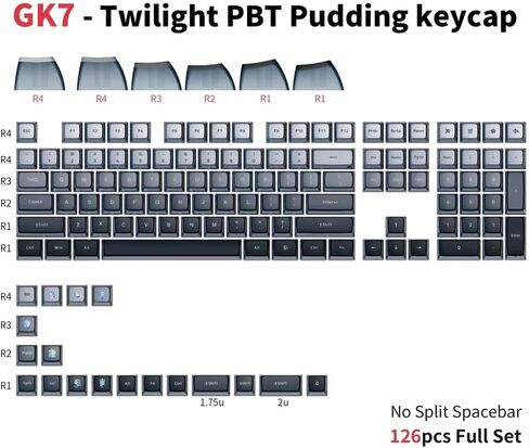 أغطية مفاتيح شفافة Glacier Skyloong GK7 PBT متوافقة مع تخطيط لوحة المفاتيح 60%/65%/75%/80%/96%/100% (رمادي متدرج) in Kuwait