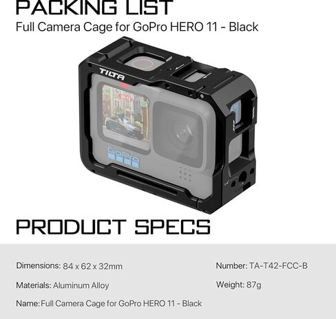 Tilta Full Camera Cage Compatible with GoPro HERO12/11/10/9 Black | Professional Cage | Aluminum Build | Two Threads | Cold Shoe Mount | Quick Release | TA-T42-FCC-B in Saudi Arabia