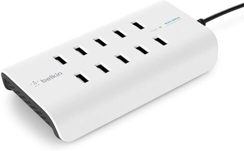 مشترك طاقة لمحطة شحن USB من Belkin Rockstar مزود بـ 10 منافذ - استمتع بتجربة الشحن السريع مع مصدر طاقة بقوة 2.4 أمبير/منفذ - شاحن USB متعدد المنافذ موفر للمساحة مصمم لسطح المكتب وغرفة النوم in Saudi Arabia