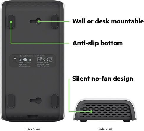 مشترك طاقة لمحطة شحن USB من Belkin Rockstar مزود بـ 10 منافذ - استمتع بتجربة الشحن السريع مع مصدر طاقة بقوة 2.4 أمبير/منفذ - شاحن USB متعدد المنافذ موفر للمساحة مصمم لسطح المكتب وغرفة النوم in Saudi Arabia
