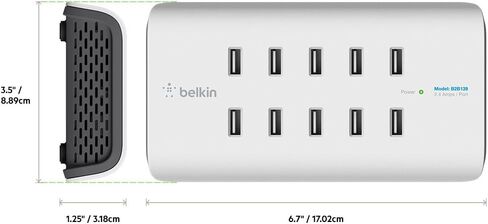 مشترك طاقة لمحطة شحن USB من Belkin Rockstar مزود بـ 10 منافذ - استمتع بتجربة الشحن السريع مع مصدر طاقة بقوة 2.4 أمبير/منفذ - شاحن USB متعدد المنافذ موفر للمساحة مصمم لسطح المكتب وغرفة النوم in Saudi Arabia