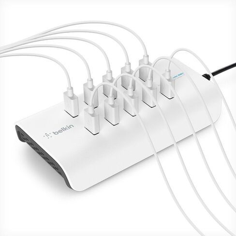 مشترك طاقة لمحطة شحن USB من Belkin Rockstar مزود بـ 10 منافذ - استمتع بتجربة الشحن السريع مع مصدر طاقة بقوة 2.4 أمبير/منفذ - شاحن USB متعدد المنافذ موفر للمساحة مصمم لسطح المكتب وغرفة النوم in Saudi Arabia