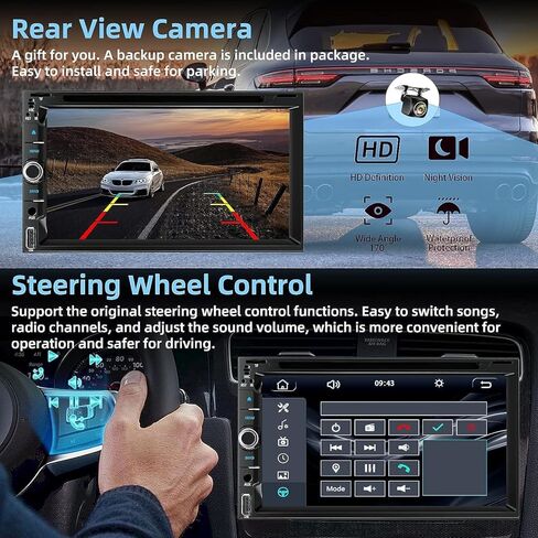 Double Din Car Stereo with CD/DVD Player, CarPlay & Android Auto, 7 Inch HD Touchscreen Car Radio with Bluetooth, Backup Camera, Mirror Link, SWC, Subwoofer, USB/TF/AUX Input, AM/FM in Kuwait