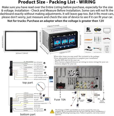 Double Din Car Stereo with CD/DVD Player, CarPlay & Android Auto, 7 Inch HD Touchscreen Car Radio with Bluetooth, Backup Camera, Mirror Link, SWC, Subwoofer, USB/TF/AUX Input, AM/FM in Kuwait