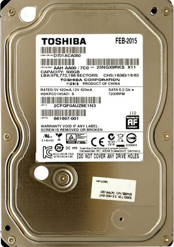 محرك الأقراص الصلبة الداخلي توشيبا 500 جيجابايت 7.2K 3.5 SATA 3.5 بوصة DT01ACA050 in Saudi Arabia