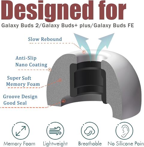 أطراف أذن من الإسفنج الذكي من Luckvan لسماعات Galaxy Buds FE/Galaxy Buds 2/Galaxy Buds+أطراف أذن تناسب سماعات أذن Samsung Galaxy تناسب علبة الشحن باللون الأرجواني، 3 أزواج LMS in Kuwait