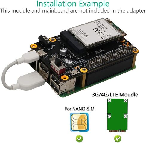 PUSOKEI for Raspberry Pi 3G/4G LTE Base Hat PC/Laptop/Computer Board Built-in Nano SIM Card Socket with USB 2.0 to Micro USB Cable for Raspberry Pi 4/3/2/B+ in Saudi Arabia