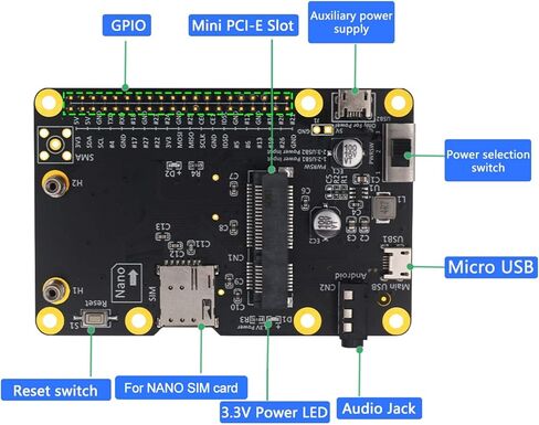 PUSOKEI for Raspberry Pi 3G/4G LTE Base Hat PC/Laptop/Computer Board Built-in Nano SIM Card Socket with USB 2.0 to Micro USB Cable for Raspberry Pi 4/3/2/B+ in Saudi Arabia