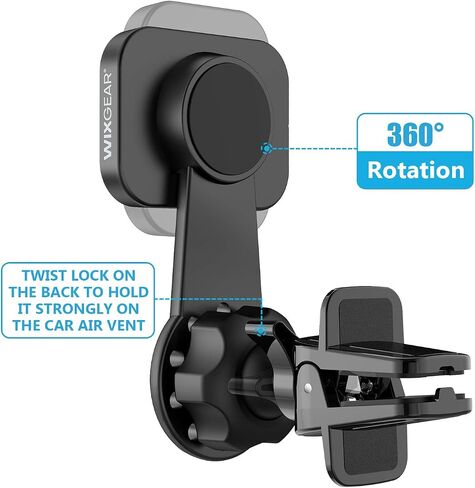WixGear Universal Air Vent Twist Hole Magnetic Phone Holder for Car, for All Cell Phones with Fast Swift-Snap Technology, Will Not Block Air Vent Flow - for Vertical and Horizontal Vent in Saudi Arabia