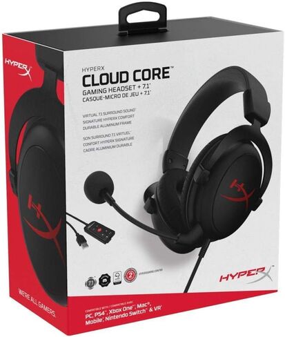 سماعة ألعاب HyperX Cloud Core USB، سماعة رأس DTS: صوت مكاني X، ميكروفون قابل للفصل لإلغاء الضوضاء، إسفنج ذاكرة مريح، إطار ألومنيوم متين للكمبيوتر الشخصي، Xbox Series X|S، Xbox One، أسود (متجدد) in Kuwait
