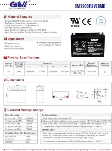 بطارية Casil 12v 20ah - دورة عميقة AGM، متوافقة مع NP12، 6DZM20، 6DZF20، DURDC12، Expertpower exp12200، Sealake FM12200 - Bateria 12v 20ah، Baterias 12v 20ah in Saudi Arabia