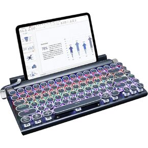 لوحة مفاتيح الآلة الكاتبة باللون الأسود، لوحة مفاتيح بلوتوث لاسلكية طراز Razeak Retro Vintage، اتصال متعدد الأجهزة، مفاتيح مستديرة كلاسيكية، لوحة مفاتيح ميكانيكية Hotswap متوافقة مع iPad/Mac/الكمبيوتر اللوحي/الكمبيوتر الشخصي باللون الأسود in Kuwait