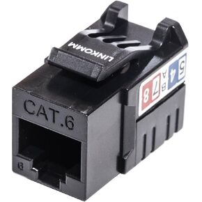 LINKOMM 25-Pack RJ45 Cat6 Slim Profile UTP غير محمي كيستون جاك مع حامل راحة اليد (أسود) in Kuwait