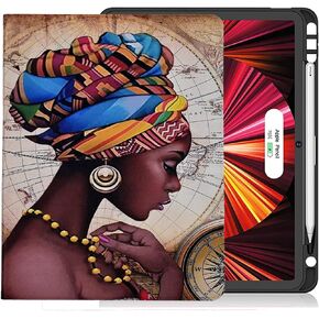 YHB Case for iPad 10th Generation 10.9 Inch 2022, Slim Protective Case PU Leather Folio Multi-Angle Stand TPU Cover, Auto Wake/Sleep, African American Pretty Girl