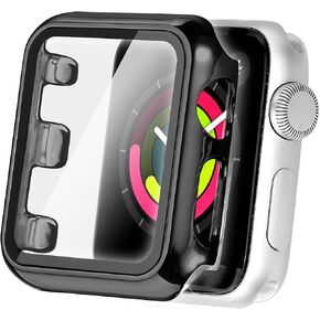 Secbolt Case Compatible Apple Watch Band 38mm 40mm 42mm 44mm with Built in Tempered Glass Screen Protector- All Around Protective Case for iWatch SE Series 6/5/4/3/2/1
