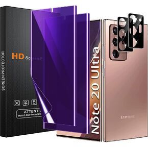 [2+2 Pack] Lesakit Anti-Blue Light Privacy Screen Protector for Samsung Galaxy Note 20 Ultra 6.9 inch with 2 Pack Camera Lens Protector, [Support Fingerprint ID] Anti Spy TPU Flexible Screen Protector- Purple in Kuwait