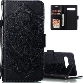LEECOCO for Galaxy S10e Case Mandala Embossing Luxury PU Leather Flip Notebook Wallet Bookstyle Magnetic Stand Card Slot Folio Bumper Protection Cover for Samsung Galaxy S10e Mandala Black LD