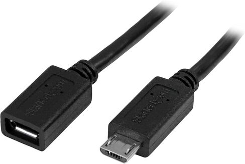 StarTech.com 0.5m 20in Micro-USB Extension Cable - M/F - Micro USB Male to Micro USB Female Cable (USBUBEXT50CM), Black in Saudi Arabia