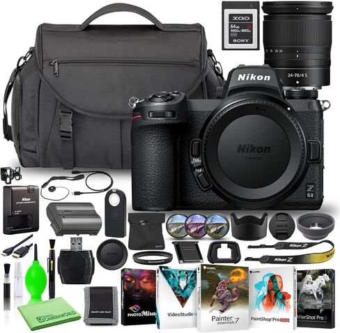 Nikon Z 6II 24.5MP Mirrorless Digital Camera with 24-70mm Lens (1663) USA Model Deluxe Bundle with Sony 64GB XQD Memory Card + Nikon DSLR Camera Bag + Corel Editing Software + Filter Kit in Saudi Arabia
