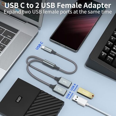 USB C Male to Dual USB Female Cable Adapter,Thunderbolt 3 to Double Type A 2.0 OTG Splitter Cord Converter Multiple Hub for,Microsoft Surface GO,S23 Tab,MacBook Pro,iPad Air 4 5 Mini 6 in Kuwait