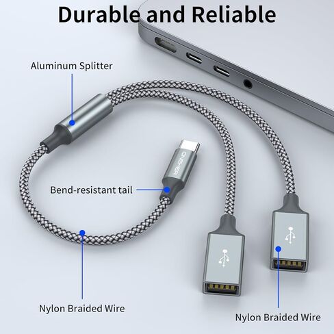 USB C Male to Dual USB Female Cable Adapter,Thunderbolt 3 to Double Type A 2.0 OTG Splitter Cord Converter Multiple Hub for,Microsoft Surface GO,S23 Tab,MacBook Pro,iPad Air 4 5 Mini 6 in Kuwait