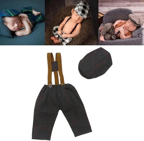 CUTEBBPHOTO الرضع طفل صور الدعائم الكروشيه رومبير الوليد التصوير قبعات مجموعة باردة الشهرية الفتيان محبوك القبعات قبعة وتتسابق الملابس in Kuwait