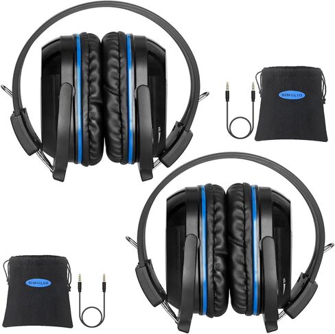 SIMOLIO 2 Pack of IR Wireless Headphones for in Car TV Video Audio Listening, 2 Channel Car DVD Headphones for Kids, Universal Infrared Headphones for Car DVD Headrest Video, AUX Cord, Not Bluetooth in Kuwait