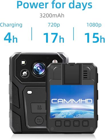 CAMMHD 1296P HD Body Camera with Audio and Video Recording 15Hours, 32GB Waterproof Night Vision Patrol Body Camera for Law Enforcement in Kuwait