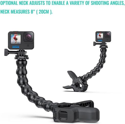 Wealpe Jaws Clamp Mount Flex Gooseneck Mount متوافق مع GoPro Hero 11، 10، 9، 8، 7، Max، Fusion، Hero (2018)، 6، 5، 4، Session، 3+، 3، 2، 1، DJI Osmo، كاميرات Xiaomi يي in Kuwait