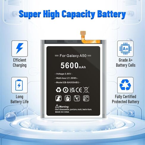 بطارية Galaxy A20 A30 A50 A30S، (محدثة) 5600 مللي أمبير في الساعة EB-BA505ABU بطارية بديلة عالية السعة لهاتف Samsung Galaxy A20 SM-A205، A30 SM-A305، A50 SM-A505، A30s SM-A307 مع مجموعة أدوات إصلاح in Kuwait