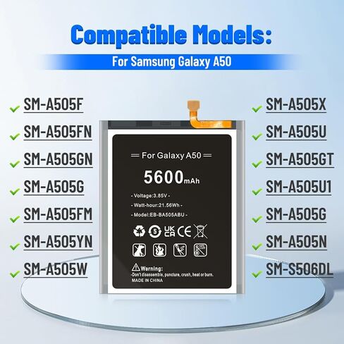 بطارية Galaxy A20 A30 A50 A30S، (محدثة) 5600 مللي أمبير في الساعة EB-BA505ABU بطارية بديلة عالية السعة لهاتف Samsung Galaxy A20 SM-A205، A30 SM-A305، A50 SM-A505، A30s SM-A307 مع مجموعة أدوات إصلاح in Kuwait