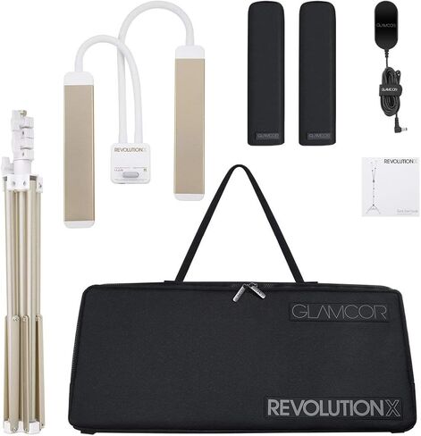 GLAMCOR Revolution X Portable LED Lighting Kit for Beauty and Skincare | HD 5600K Lighting | Dual-Length arms for Precise Positioning (White/Silver) in Kuwait