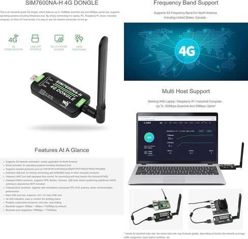 Waveshare SIM7600NA-H 4G DONGLE مع هوائي اتصالات 4G من الدرجة الصناعية ومحيط تحديد المواقع GNSS لأمريكا الشمالية in Kuwait