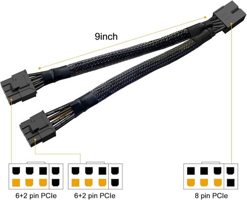 16AWG GPU VGA 8 Pin PCIE Splitter to Dual 8 Pin(6+2) Power Adapter Cable,Pci Express Graphics Card GPU 8Pin Extension Power Sleeved Cable 9inch 1 Pack in Kuwait