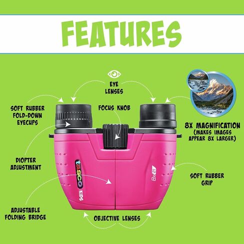 Tasco Kids Binoculars 8x21, Compact Binoculars for Kids Ages 3-12, Great for Adventures, Hiking, Camping, Travel, Bird Watching in Saudi Arabia