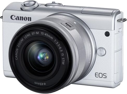 Canon EOS M200 Mirrorless Digital Camera with 15-45mm Lens (White) (3700C009), 64GB Card, Case, Card Reader, Flex Tripod, Hand Strap, Cap Keeper, Wallet, Cleaning Kit (Renewed) in Saudi Arabia