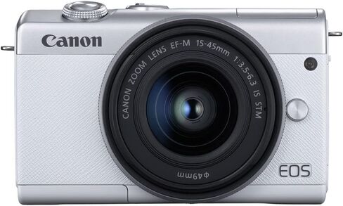 Canon EOS M200 Mirrorless Digital Camera with 15-45mm Lens (White) (3700C009), 64GB Card, Case, Card Reader, Flex Tripod, Hand Strap, Cap Keeper, Wallet, Cleaning Kit (Renewed) in Saudi Arabia