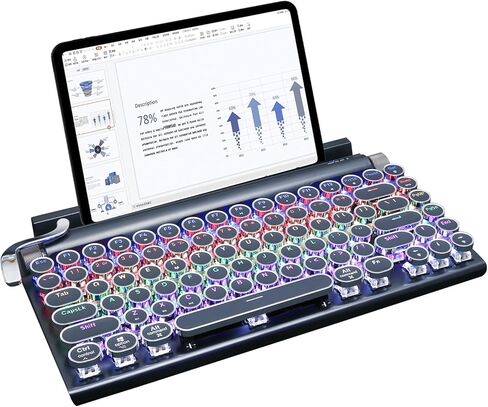 لوحة مفاتيح الآلة الكاتبة باللون الأسود، لوحة مفاتيح بلوتوث لاسلكية طراز Razeak Retro Vintage، اتصال متعدد الأجهزة، مفاتيح مستديرة كلاسيكية، لوحة مفاتيح ميكانيكية Hotswap متوافقة مع iPad/Mac/الكمبيوتر اللوحي/الكمبيوتر الشخصي باللون الأسود in Kuwait